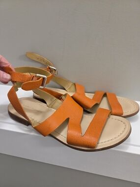 Marc Fisher Orange Leather Zigzag Strap Sandals Size 7